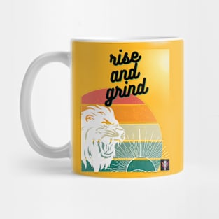 Rise And Grind lion Face Motivational Retro Vintage Pop Art Design Mug